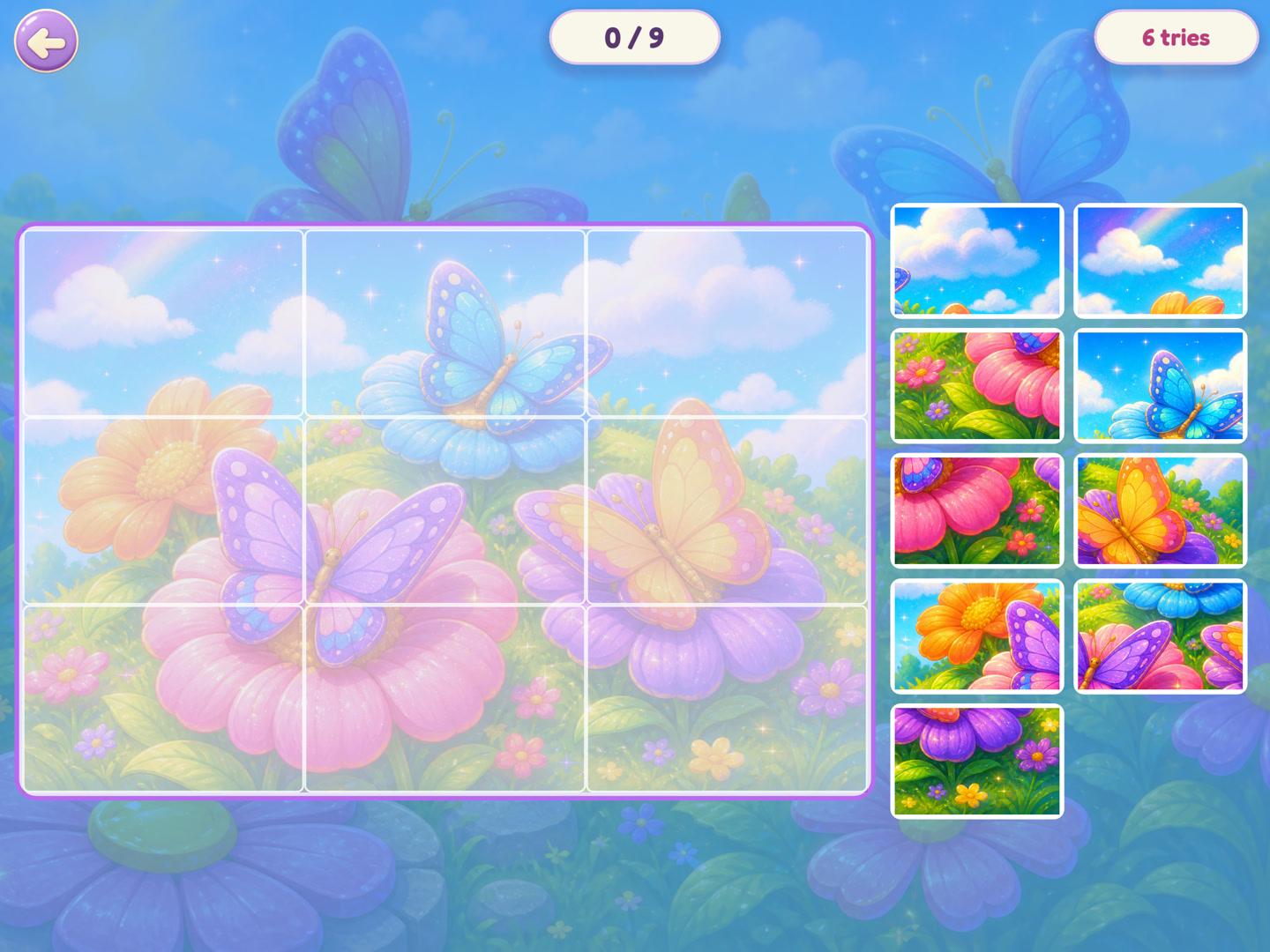 Actual game: a colorful jigsaw picture with large pieces and a picture guide